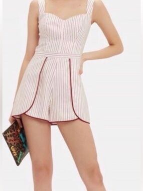 Alexis White Romper with Red Pinstripes and Black Trim